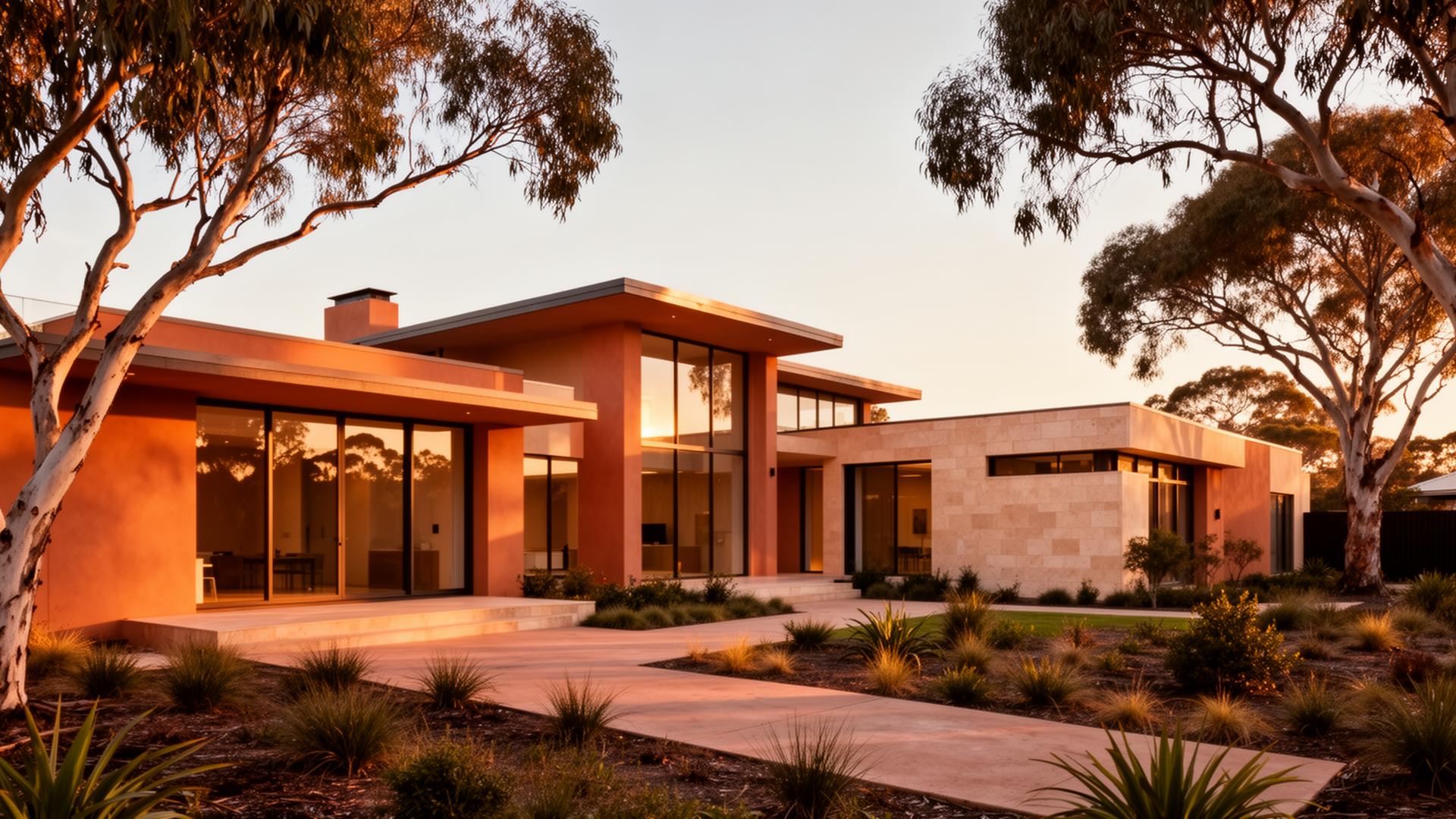 Modern custom home built in South Australia at golden hour